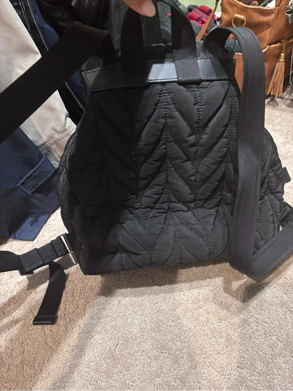 kate spade Quilted Black Drawstring Backpack